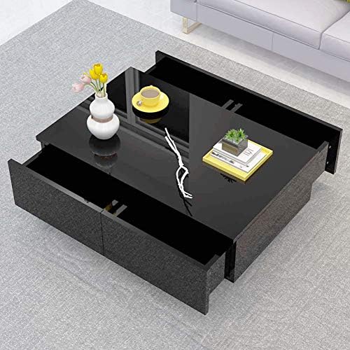 Wonderlife Coffee Table, High Gloss Coffee Tables for Living Room Modern with Storage Drawers and Shelf(Black)