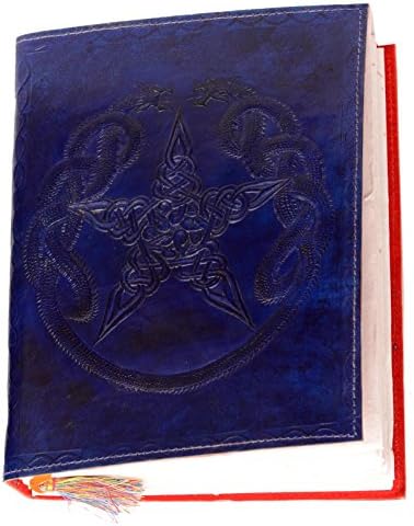 Imperial Handmade Leather Journal with Embossed Double Dragon and Pentagon Star Vintage Notebook, Diary, Sketchbook, Travel And Thought Blank Book for Writing &amp; Sketching (9 x 7 Inches) - Violet