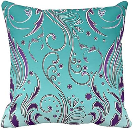 saletopk Spring Throw Pillow Cover Floral Flourish Turquoise Purple