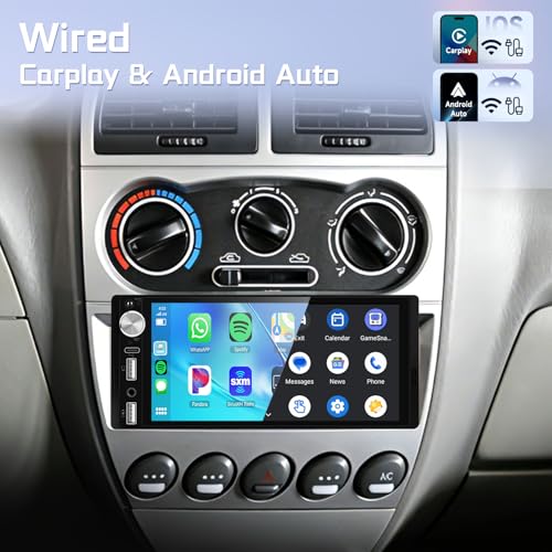DAB+ Autoradio 1 Din Carplay Android Auto Wireless Bluetooth, 6.9'' IPS Touchscreen Stereo con Mirror Link Vivavoce Bluetooth DAB+ Radio Digitale FM Tipo-C USB EQ Controllo del Volante Retrocamera