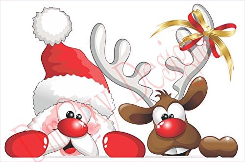 Christmas and Holiday Window Static Cling Decor Santa Claus and his Reindeer (24" Wide)