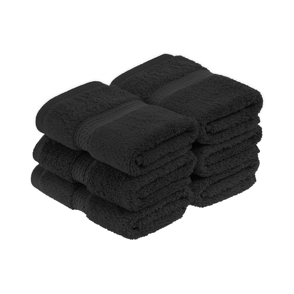 Superior Egyptian Cotton 800 GSM Face Towel Set, Includes 6 Face Towels, Luxury Plush, Thick Absorbent Towels, Quick Dry, Soft Bathroom Essentials, Spa, Guest Bath, Daily Facial Use, Black