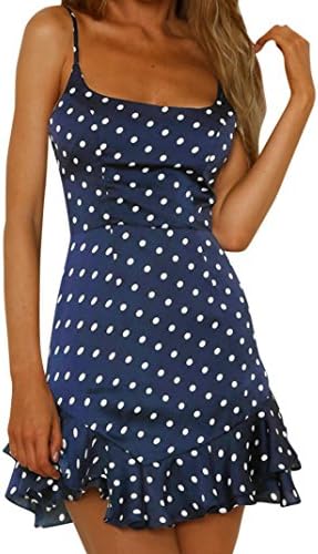 Wintialy Women Back Bow Dot Printing Sleeveless Mini Dress Summer Beach Dress