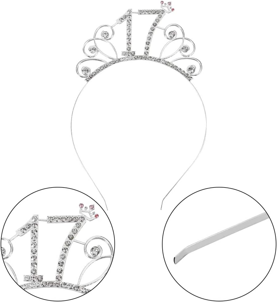 17th Rose Gold Happy Birthday Sash and Tiara Rhinestone Crown Headband for 17th Birthday Party Accessories, Decoration - Image 4
