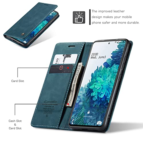 Handyhülle für Samsung S20FE Lederhülle, hochwertiges faltbares Klappcover aus Leder, Handyhülle, mit Magnet, Kartensteckplatz und Halterungsfunktionen (Blau)