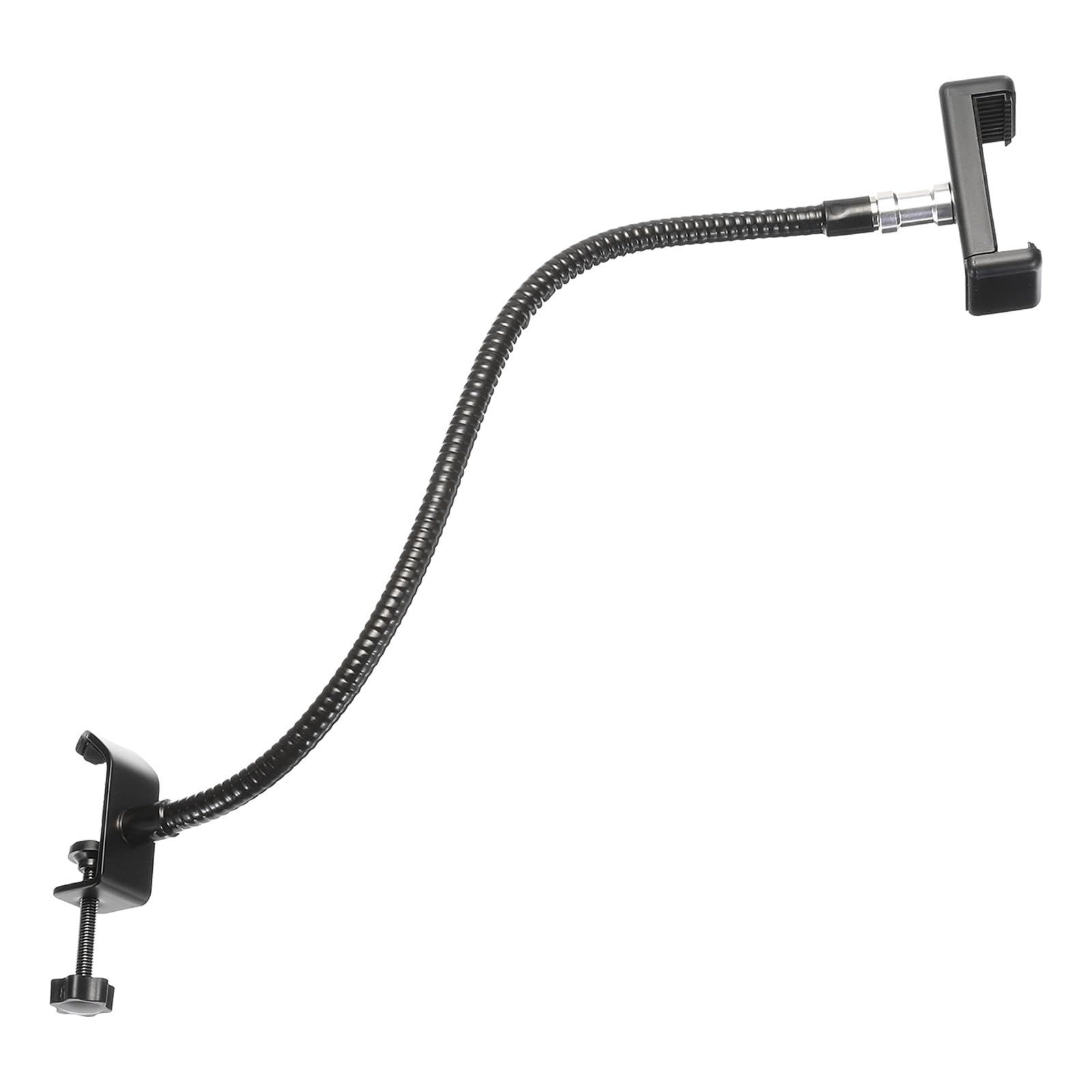 PATIKIL 18.5" Gooseneck Desk Mic Stand, Flexible Arm Desktop Microphone Stand with Clip, 3/8" to 5/8" Phone Clip for Singing Speech, Black