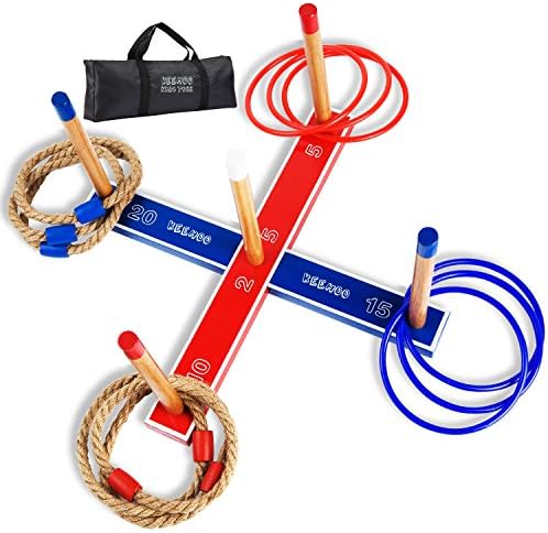 KH Carnival Ring Toss Game for Kids, Improve Eye-Hand Coordination, 6 Rope &amp; 6 Plastic Rings and Carry Bag Included