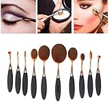 Yoseng 10 Pcs New fashionable Super Soft Oval Toothbrush Makeup Brush Set Foundation Brushes Contour Powder Blush Conceler Brush Makeup Cosmetic Tool Set Black Rose Golden ...