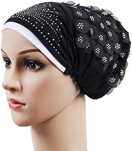 Aniywn Clearance Price! Women Muslim Stretch Turban Irons Hat Chemo Cap Hair Loss Head Scarf Wrap Hijib Cap (Free, Black)