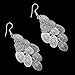 Women Lightweight Filigree Silver Earrings Long Chandelier Earrings Cutout Layer Teardrop Oval Earrings