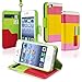 ATC Masione(TM) Apple iPhone 4/4S Credit Card Hard Shell Case Stand with Silicone Core + Screen Protector & Stylus (Wallet case Red+Yellow+Pink)