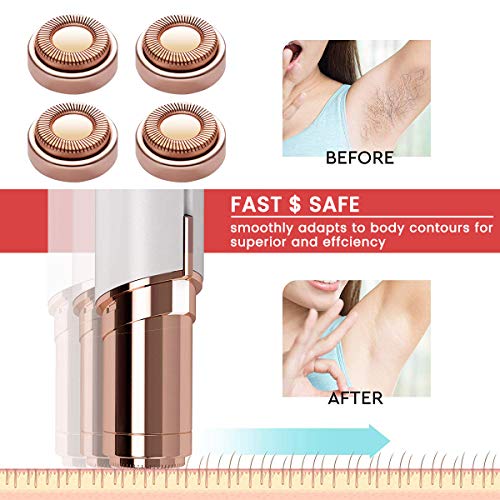 Replacement Heads for Facial Hair Remover, 18K Rose Gold Hair Remover Replacement Heads fit Electric Facial Hair Remover for Face, Leg, Armpit, Back, etc, 5 Count (1 Cleaning Brush)