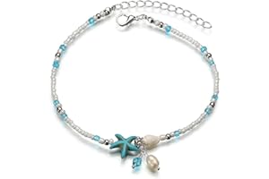 Softones Blue Starfish Turtle Anklet Multilayer Charm Beads Sea Handmade Boho Anklet Foot Jewelry for Women Girl