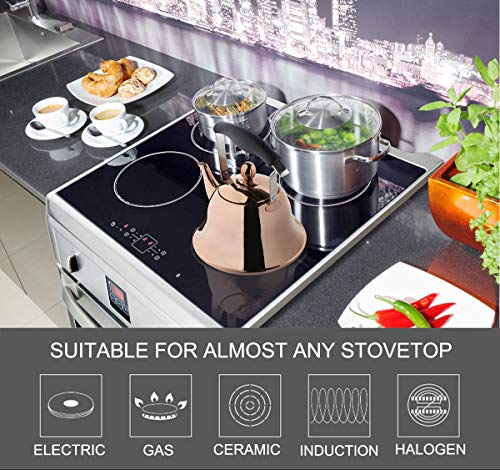 OMGard Whistling Tea Kettle with Infuser Loose Leaf Stainless Steel Teapot Rose Gold Teakettle for Stovetop Induction Stove Top Heat Water Tea Pot Copper 2-Liter 2.1-Quart - Thumbnail 6