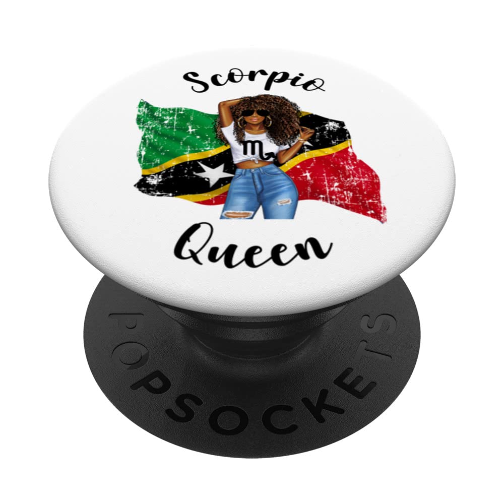 Afro St Kitts & Nevis Scorpio Queen African Flag Patriotic PopSockets Swappable PopGrip