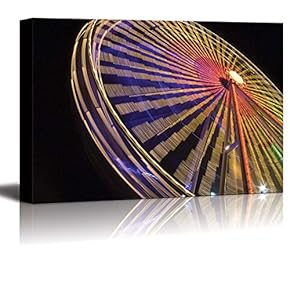 Canvas Prints Wall Art - Ferris Wheel at Night with Colorful Lights | Modern Wall Decor/Home Decoration Stretched Gallery Canvas Wrap Giclee Print & Ready to Hang - 12" x 18"