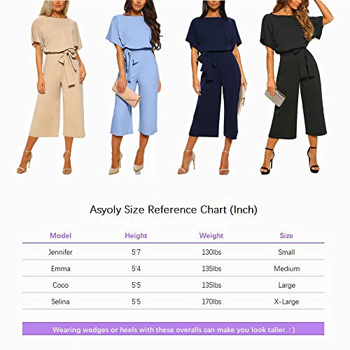 Asyoly Women Casual Long Pants Loose Wide Legs Jumpsuits Rompers Batwing Sleeve Crew Neck