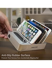 Simicore Smart Charging Station Dock & Organizador para smartphones, tabletas y otros dispositivos   Cargador USB compacto múltiple y estación de acoplamiento de teléfono con indicador de estado de carga, Plateado