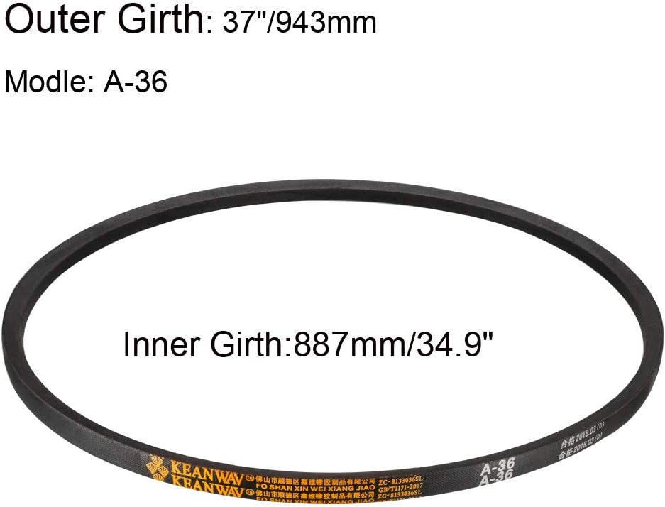 sourcing map A36 Drive V-Belts 36" Inner Length 13mm Width 8mm Thick JIS Standard A-Section Rubber Drive Transmission Belt - Image 3