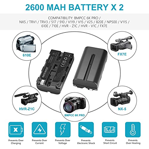 NEEWER NP F550 Battery Charger Set, Compatible with Sony NP F970 F750 F770 F960 F550 F530 F330 F570 CCD SC55 TR516 TR716 TR818 TR910 TR917 NEEWER LED Light/Monitor Camera Slider (2 One Pack, Black)