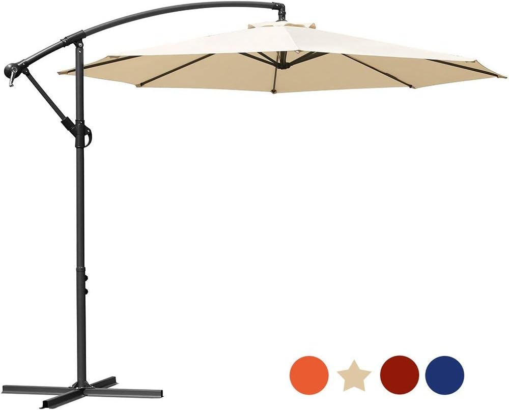 MASVIS Offset Umbrella 10 Ft Cantilever Patio Umbrella Outdoor Market Umbrellas Crank with Cross Base, 8 Ribs (10FT, Beige1)