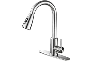 Kitchen Faucet with Pull-Down Sprayer,Brushed Nickel Kitchen Sink Tap with Deck Plate, Single-Handle Lead-Free Swan-Neck Kitc