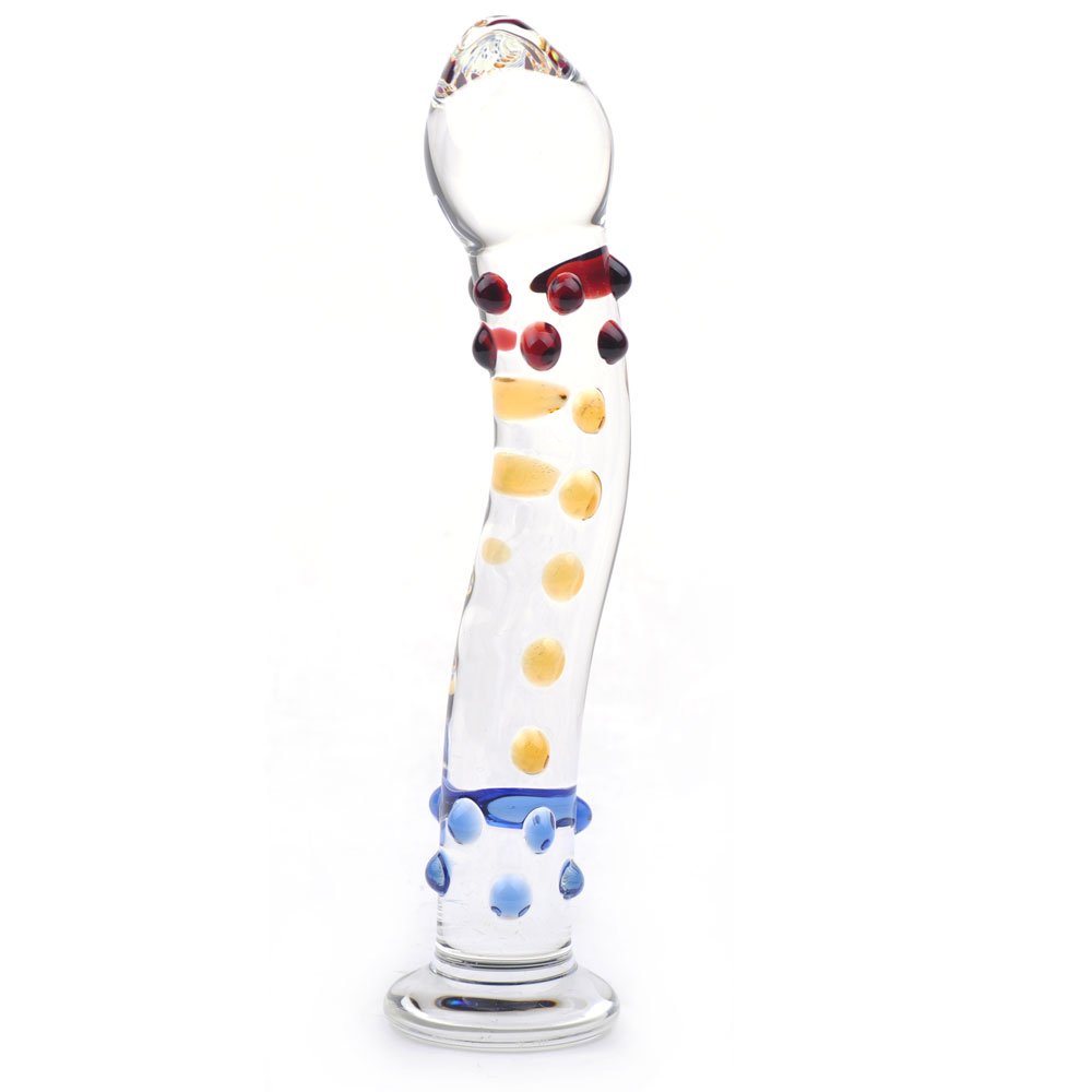 PleasureBox Sex Toy Sensual Glass Dildo, 18 cm, Rainbow Drops