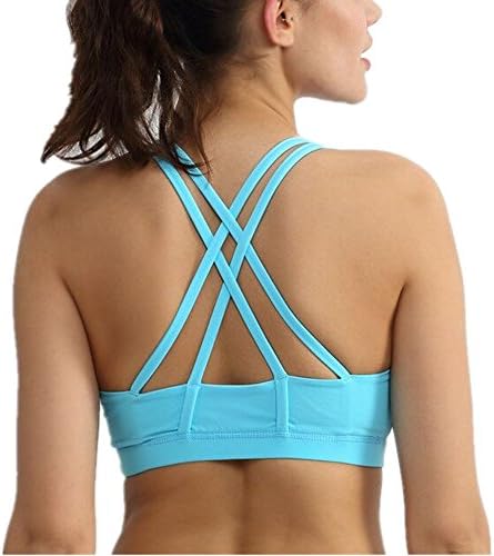 Animas Women's Wirefree Padded Criss Cross Back Yoga Sports Bra Blue L