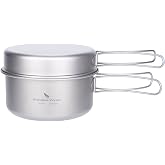 iBasingo Titanium Camping Cookware Ultralight Backpacking Pot Pan Set | Portable Pure Titanium Cooking Mess Kit with Folding Handle, Compact Picnic Cookware with Pouch (Multiple sizes)