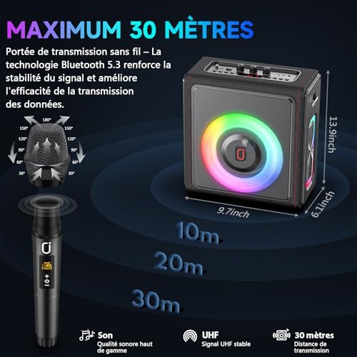 Karaoke Machine with Wireless Microphones HWWR Karaoke with 2 Microphones for Adults Children, Karaoke Systems Accessoires Utiles pour Micro (MS75-Triple Mics)