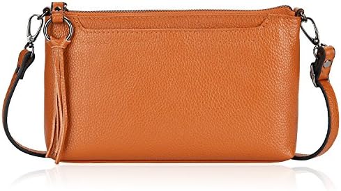 Dexmay Womens Leather Crossbody Bags Tassel Zipper Shoulder Handbag Phone Clutch Wallet Purse Camel