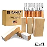 MAMAR Pine Wood Carving Whittling Kit - 12 Piece SK10 Carbon Steel Tools and 5 Large Wood Blocks Bundle - Whittlers Pick - Preferred Choice for Adults and Kids - Great Learning Set for Beginner or Pro