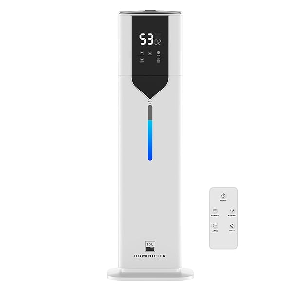 10L/2.6GAL SMART HUMIDIFIERS FOR BEDROOM LARGE ROOM UP TO 600FT², 100H RUNTIME COOL MIST TOP FILL, ULTRA QUIET 30DB, AUTO CONTROL, ESSENTIAL OIL TRAY, PERFECT FOR BEDROOM, OFFICE, BABY, WHITE