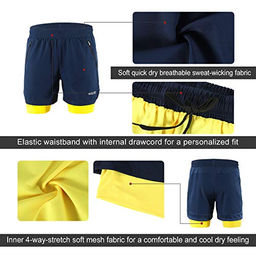 ARSUXEO Men's 2 in 1 Active Running Shorts with 2 Zipper Pockets B191