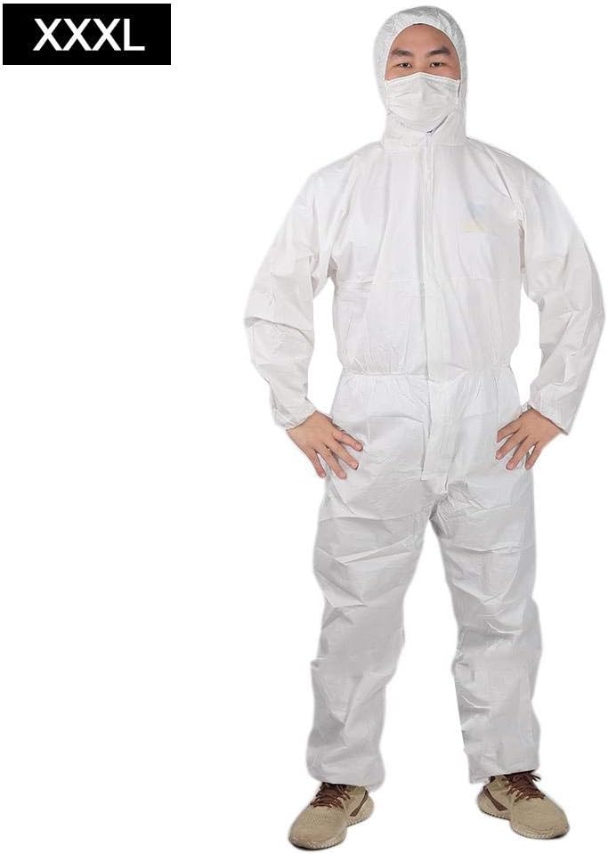 SolUptanisu Protection Suit,Protective Clothing Coveralls Isolation Gown Protection Suit Particle Liquid Splash Resistant Clothing Polypropylene Nonwoven Overall White (XXXL)