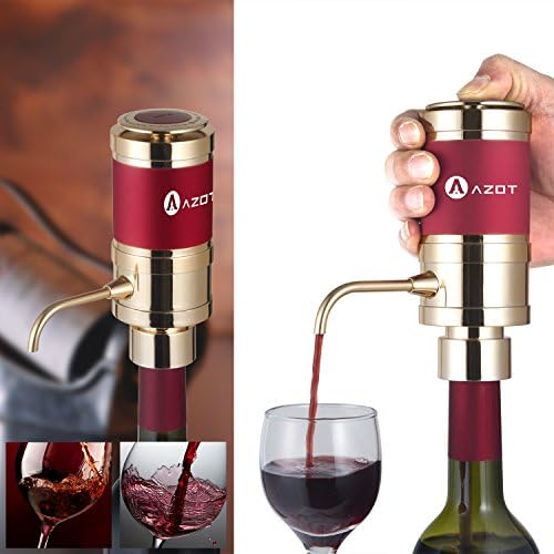 AZOT Electric Wine Aerator Pump Dispenser Kit-Air Pressurized-Portable and Automatic Bottle Breather Tap Machine-Air Decanter Diffuser System for Red and White Wine / Unique Metal Pourer Spout-Gold