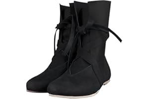 AYziemezm Unisex Renaissance Boot Medieval Cosplay Halloween Boots Vintage Stage Pirate Viking Tied Shoes Steampunk Costume Knight Boot Mid Calf Lace Up Shoe for Women Men