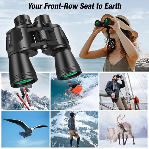 RONHAN 20x50 High Powered Binoculars for Adults, Military Compact HD Professional/Daily Waterproof Binoculars Telescope for Bird Watching Travel Hunting Football Games with Carrying Case&Strap（Black）