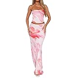 Goafuliy Two Piece Maxi Skirt Set Tiedye Print Y2k