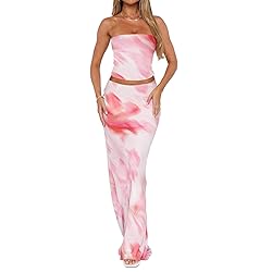 Goafuliy Two Piece Maxi Skirt Set Tiedye Print Y2k