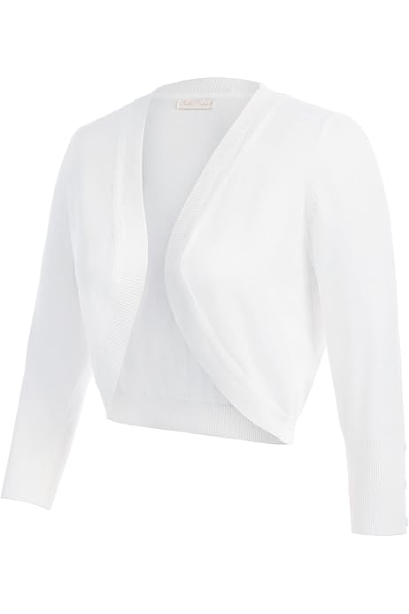 Women's 3/4 Sleeve Open Front Cropped Bolero Cardigan Shrug Sweater, White,  Large : Amazon.ca: Clothing, Shoes u0026 Accessories