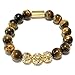 Genuine Tiger Eye Stone Bead Stretchy Elastic Bracelet with Gold Tone Faceted Accents, 8mm, Friendship, Couples