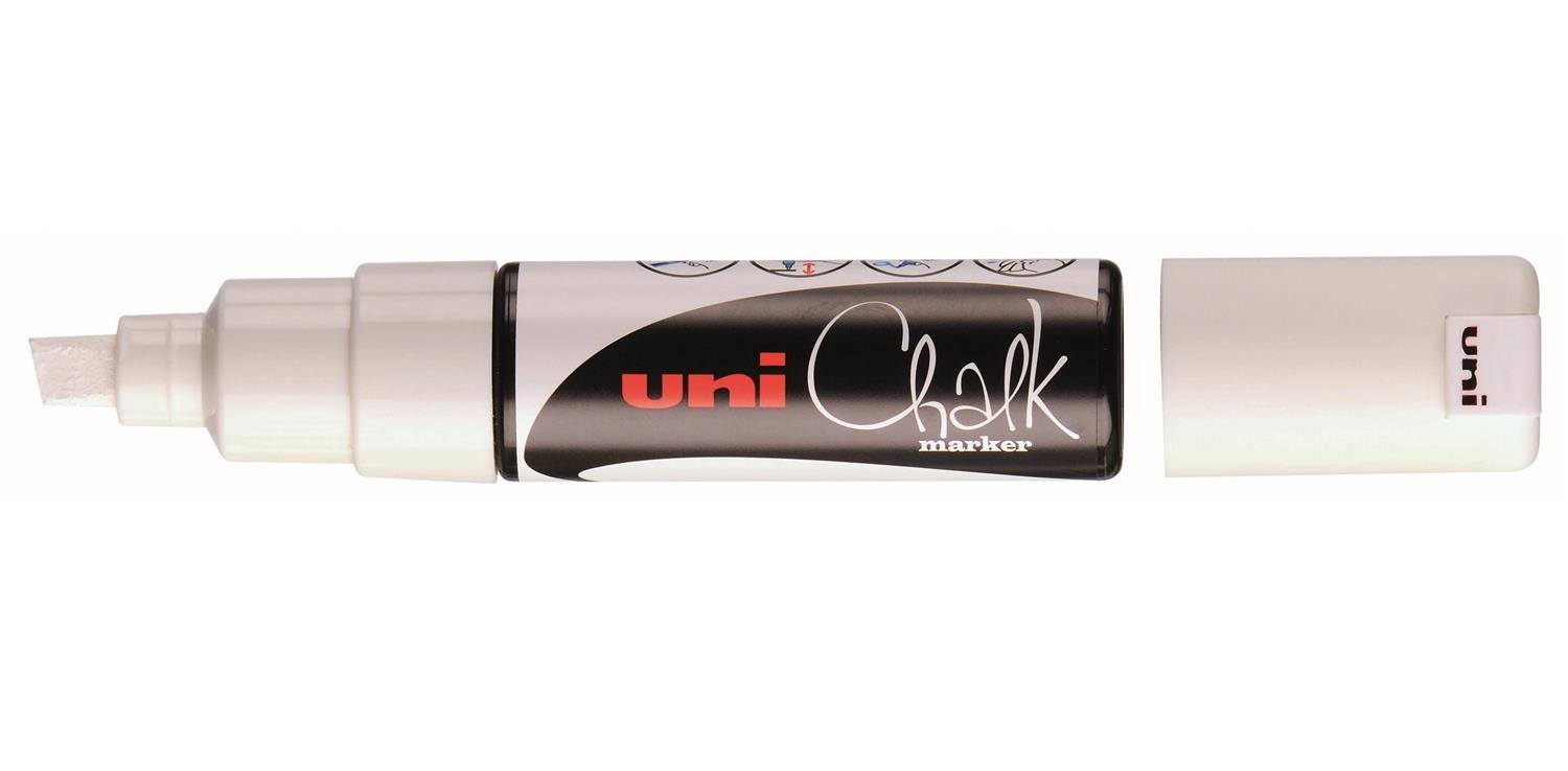 UNI CHALK PWE-8K FL WHITE MARKER CHISEL TIP 8.0mm - Single Marker