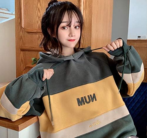 Amazon Dokuichigo パーカー レディース 韓国 裏起毛 長袖 バイカラー オルチャン 原宿系 双子コーデ グリーン トレーナー パーカー 通販