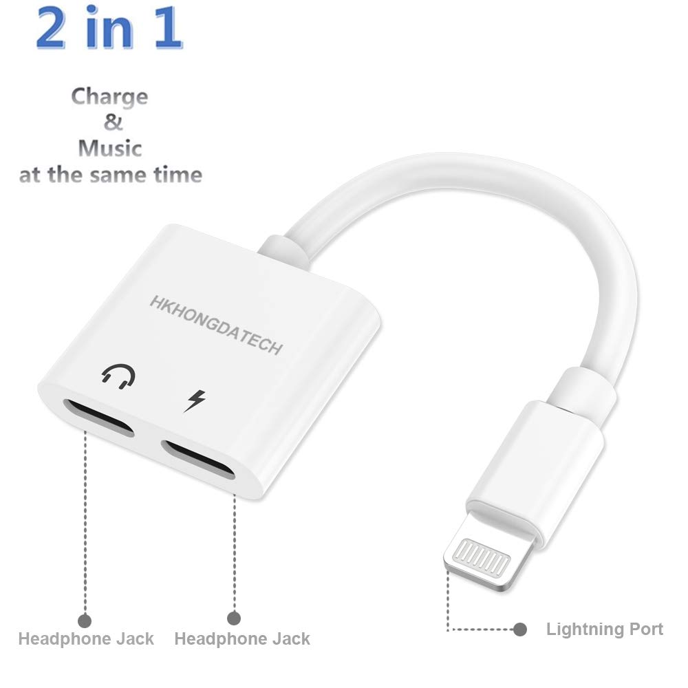 Compatible Adapter & Splitter, Dual Headphone Audio & Charge Adapter，2 in 1 Dual Adapter for Jack Call + Sync + Charging + Music for iPhone X/8/8Plus/7/7Plus
