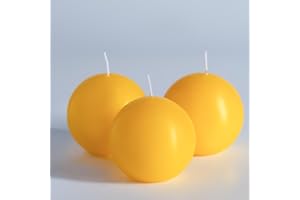 MOZEAL Hand-Poured, 3 Inch Yellow Round Ball Candles - Elegant Yellow Round Pillar Candles Set of 3, Dripless, Unscented, Smokeless, Ideal for Spring and Summer Parties.