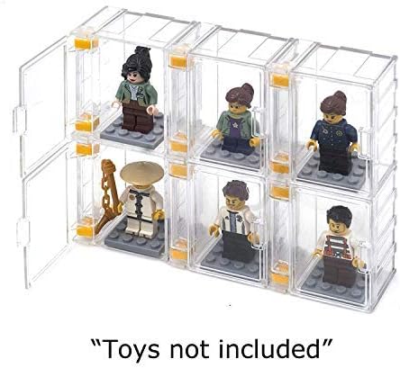 FIGUREBLOCK Display Lego Minifigures Case 6 cases + 6 plates - DIY Disignable Buildable Customizable Make Building Assembly - Character People Man Storage Organize Box