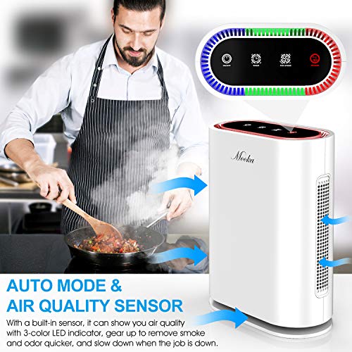 MOOKA True HEPA Air Purifier Up to 540 Sq.Ft, 6-Point Filteration, Large Room Odor Eliminator for Allergies and Pets, Ionic Air Cleaner & UV-C Sterilizer Eliminate Germs, Mold, Smoke for Home, Office