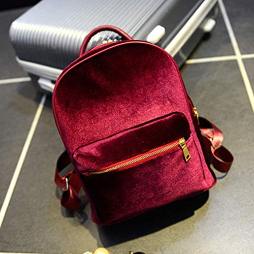 Gillberry Women Gold Velvet Small Rucksack Backpack School Book Shoulder Bag (Red)