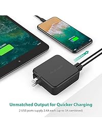 Cargador portátil AC, RAVPower 6700mAh baterías externas con cargador de pared USB dual, cargador de viaje universal compatible con iPhone iPad Android Galaxy S9, Nuevo, Negro